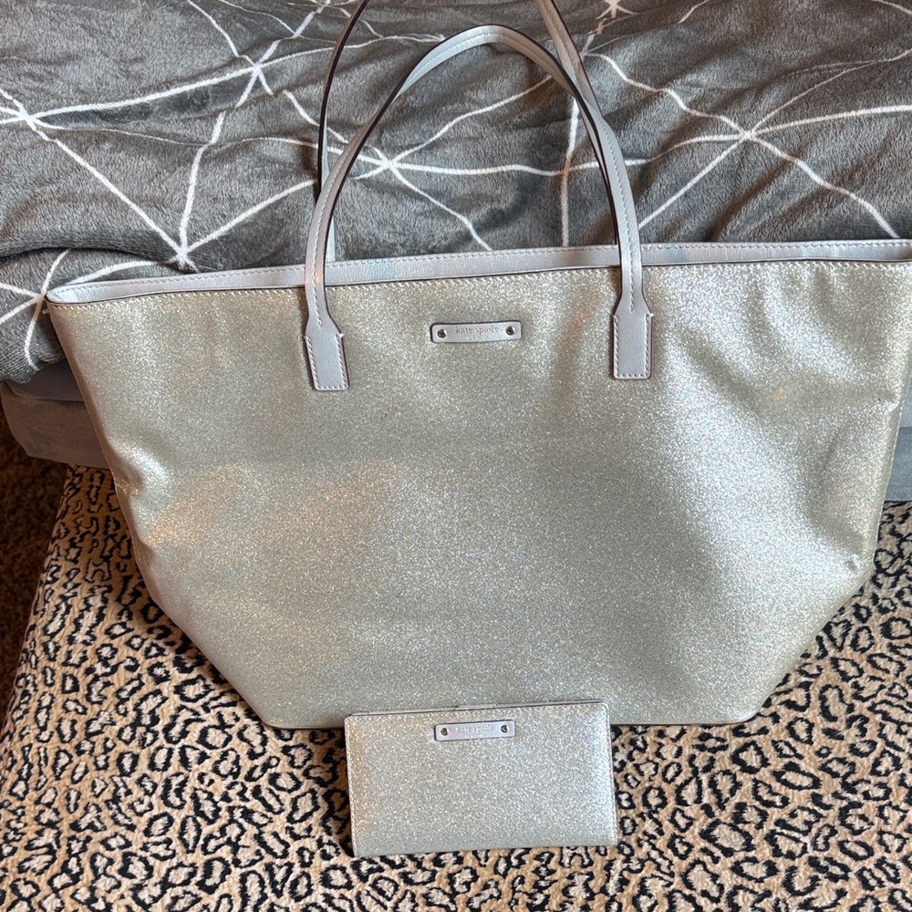 Kate Spade Sparkling Silver Tote with Wallet